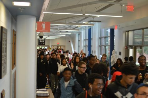 Students packed in the hallways.