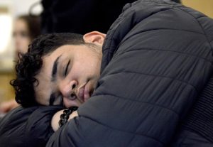 An unidentified student sleeps during a recent class. To find a class that might keep you awake, take the, What Subject Am I Quiz. 

