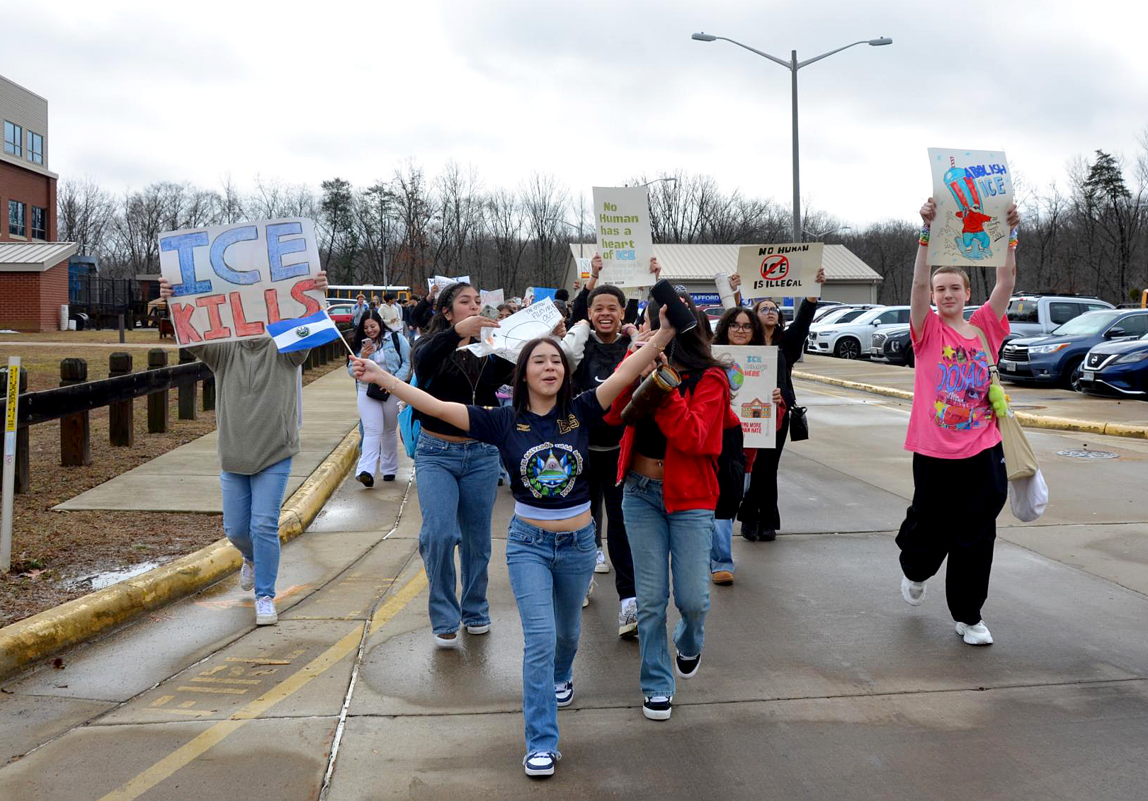 Stafford High School students held a walkout protest to decry the actions of ICE in the community, and in the country on Friday afternoon, February 20, 2026, in Stafford County, Va. 