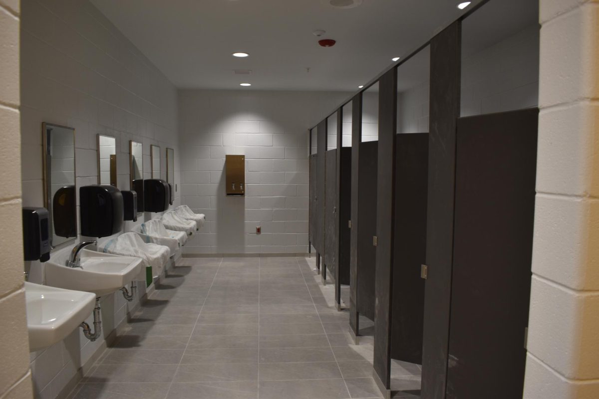 The clean and untouched locker room bathrooms.