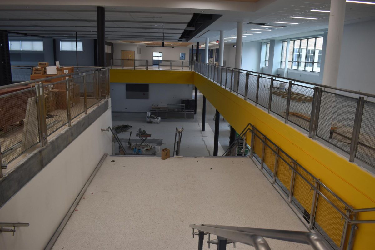 Main stairwell leading from second floor main hallway into cafeteria.