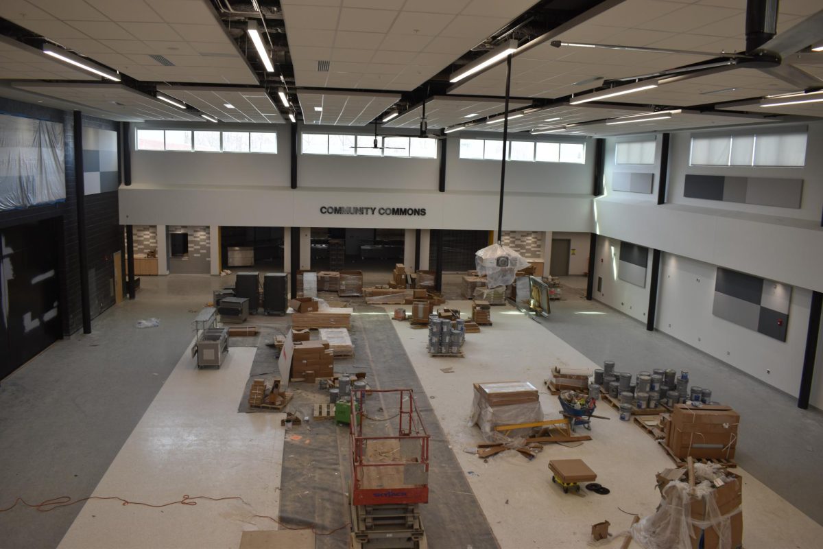 A look down from the second floor into the cafeteria.
