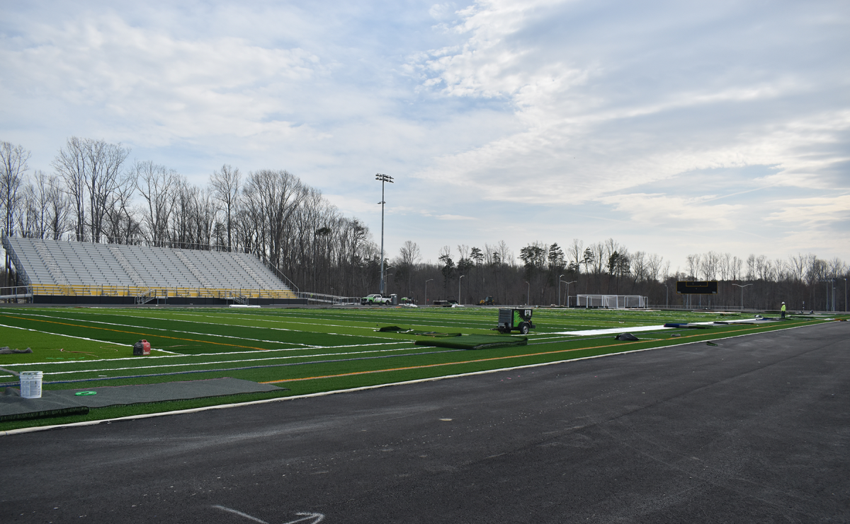 The new Hartwood High football field, with real bleachers for the away team.