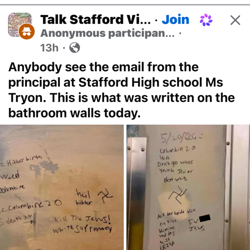 Facebook and other social media platforms have been circulating images of graffiti in two of the mens bathrooms at SHS.